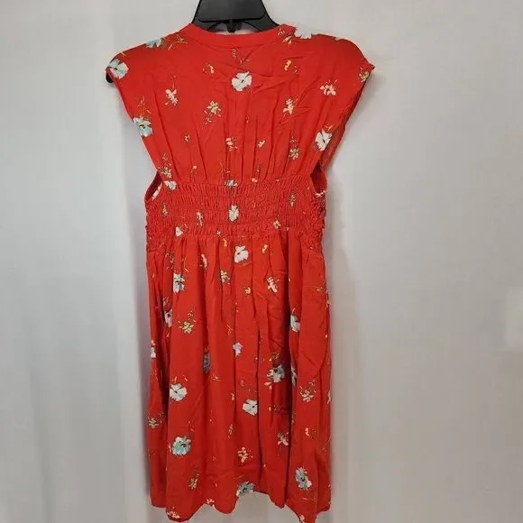 Free People Size Small Greatest Day Orange Floral Print Smocked Mini Dress T - Picture 5 of 10